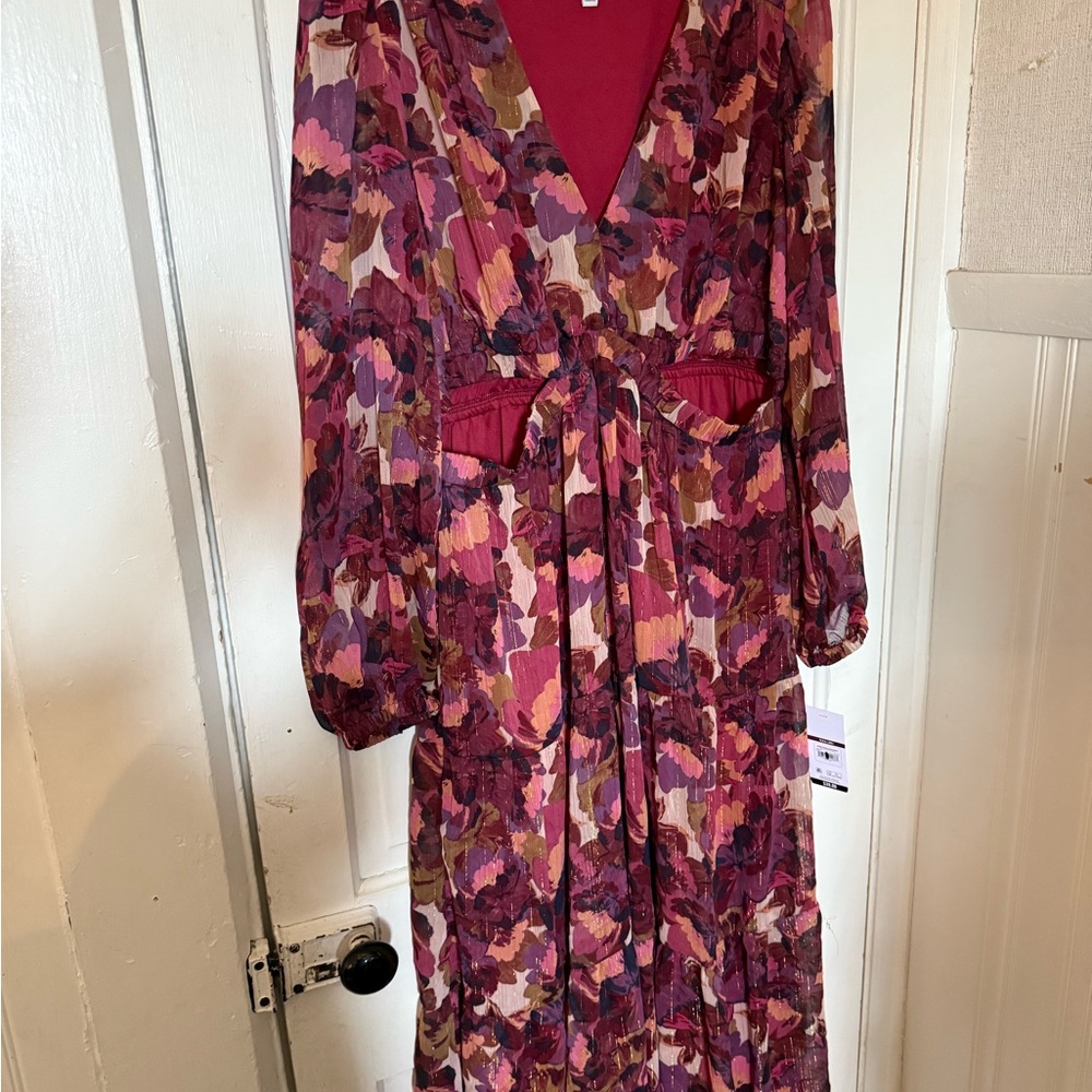 Floral V-Neck Cut-Out Maxi Dress